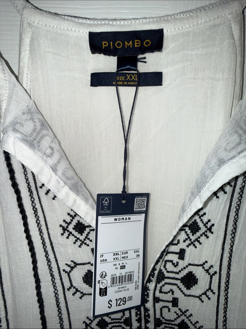 Piombo White Maxi Dress with Black Embroidery - Picture 2 of 6